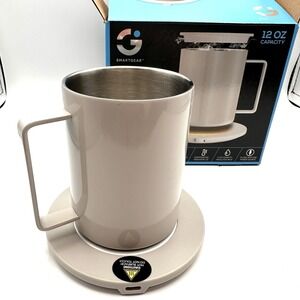 SmartGear USB Heated Coffee Mug Warmer Set – 12oz Insulated Baige Cup